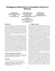 Strategyproof Mechanisms for Competitive Influence in Networks Allan Borodin Mark Braverman