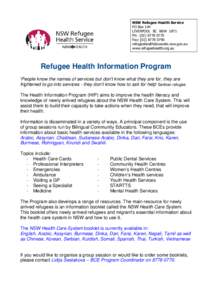 NSW Health Care System - Refugee Health Information Program