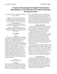 Iowa State University  Health/Food Safety Virulence Determination for Rapid Extraintestinal Dissemination (Acute Infection) of Common Salmonella