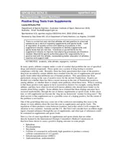 SPORTSCIENCE  sportsci.org Perspectives: Sport Nutrition Positive Drug Tests from Supplements