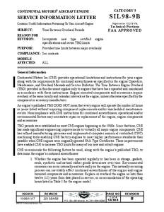 CATEGORY 5  CONTINENTAL MOTORS® AIRCRAFT ENGINE SERVICE INFORMATION LETTER Contains Useful Information Pertaining To Your Aircraft Engine