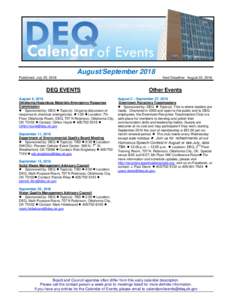 August/September 2018 Published: July 25, 2018 DEQ EVENTS August 8, 2018 Oklahoma Hazardous Materials Emergency Response