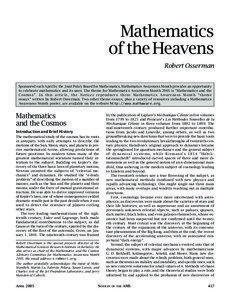 Mathematics of the Heavens Robert Osserman