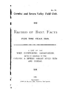 NoCaradoc and Severn Valley Field Club. RECORD OF BARE FACTS FOR THE YEAR 1919.