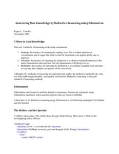 Generating New Knowledge by Deductive Reasoning using Schematron Roger L. Costello NovemberWays to Gain Knowledge Here are 3 methods of reasoning or drawing conclusions: