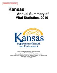 ERRATA on Page 198  Kansas Annual Summary of Vital Statistics, 2010