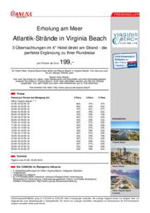 PREISKNÜLLER  Erholung am Meer Atlantik-Strände in Virginia Beach 3 Übernachtungen im 4* Hotel direkt am Strand - die