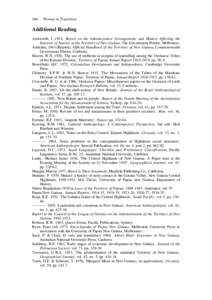 166  Women in Transition Additional Reading Ainsworth, J. 1924, Report on the Administrative Arrangements and Matters Affecting the