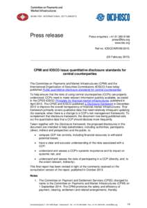 CPMI and IOSCO issue quantitative disclosure standards for central counterparties