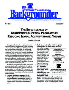 NoApril 5, 2002 THE EFFECTIVENESS OF ABSTINENCE EDUCATION PROGRAMS IN