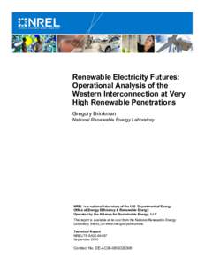 Renewable Electricity Futures: Operational Analysis of the Western Interconnection at Very High Renewable Penetrations