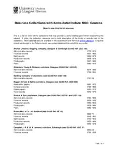 Business Collections with items dated before 1800