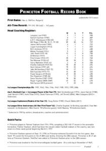 Princeton Football Record Book First Game: updated after 2012 season  Nov. 6, 1869 (vs. Rutgers)