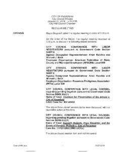 CITY OF PASADENA City Council Minutes January 27, [removed]:30P.M. City Hall Council Chamber REGULAR MEETING