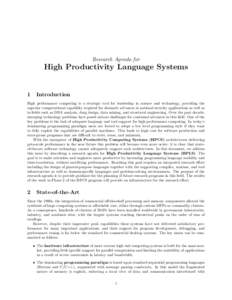 Research Agenda for  High Productivity Language Systems 1