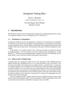 Datagram Testing Plan Steven J. Murdoch  Tor Tech ReportMarch 16, 2012