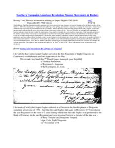 Southern Campaign American Revolution Pension Statements & Rosters Bounty Land Warrant information relating to Jasper Hughes VAS 1649 Transcribed by Will Graves vsl[removed]
