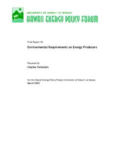 Final Report On  Environmental Requirements on Energy Producers Prepared by