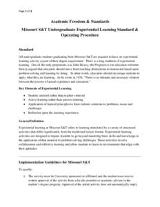 Page 1 of 3  Academic Freedom & Standards Missouri S&T Undergraduate Experiential Learning Standard & Operating Procedure