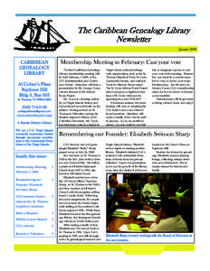 The Caribbean Genealogy Library Newsletter January 2009 CARIBBEAN GENEALOGY