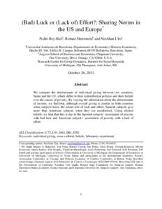 Luck or Effort: Comparing Social Sharing Norms between US and Europe*