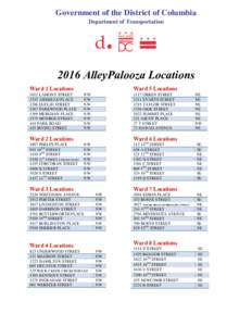 Government of the District of Columbia Department of Transportation 2016 AlleyPalooza Locations Ward 1 Locations 1013 LAMONT STREET