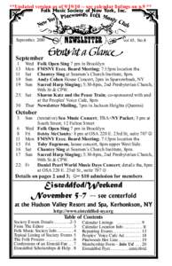 **Updated version as of[removed]see calendar listings on p.9 ** Folk Music Society of New York, Inc. September[removed]vol 45, No.8