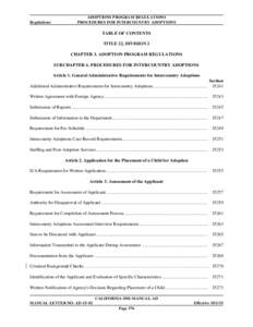 Regulations  ADOPTIONS PROGRAM REGULATIONS PROCEDURES FOR INTERCOUNTRY ADOPTIONS  TABLE OF CONTENTS