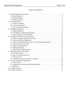 Federal Funding Opportunity  Page 1 of 22 TABLE OF CONTENTS  I. Funding Opportunity Description