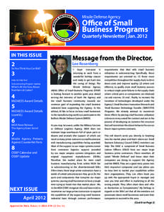 Missile Defense Agency  Office of Small Business Programs Quarterly Newsletter | Jan. 2012