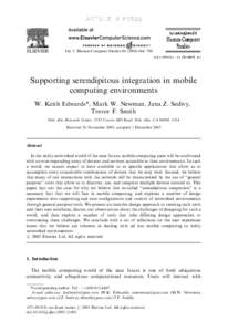 ARTICLE IN PRESS  Int. J. Human-Computer Studies–700 Supporting serendipitous integration in mobile computing environments