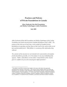 Practices and Policies of Private Foundations in Canada