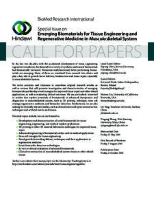 BioMed Research International Special Issue on Emerging Biomaterials for Tissue Engineering and Regenerative Medicine in Musculoskeletal System  CALL FOR PAPERS