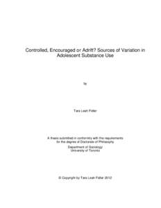 Controlled, Encouraged or Adrift? Sources of Variation in Adolescent Substance Use by  Tara Leah Fidler