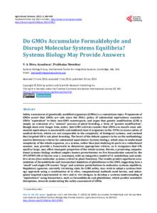 Do GMOs Accumulate Formaldehyde and Disrupt Molecular Systems Equilibria? Systems Biology May Provide Answers
