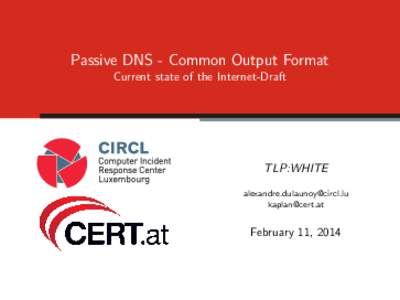 Passive DNS - Common Output Format Current state of the Internet-Draft TLP:WHITE [removed] [removed]