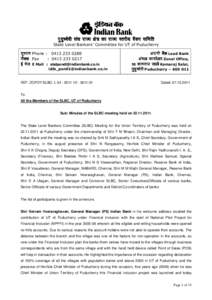 A iqnqPpsjh la?k jkT; {ks= dk jkT; Lrjh; cSadj lfefr State Level Bankers’ Committee for UT of Puducherry nwjHkk
