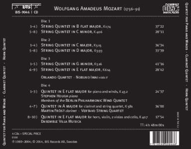 Quintet for Piano and Winds · Clarinet Quintet · Horn Quintet  Wolfgang Amadeus Mozart (1756–91) BIS-9046 | CD Disc 1