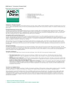 AMD Duron ™ Processor Product Brief Performance for Everyday Computing ? ? ?