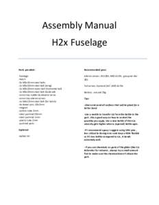 Assembly Manual H2x Fuselage Parts provided: Recommended gear: