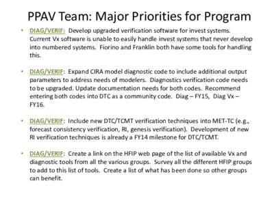 PPAV Team: Major Priorities for Program