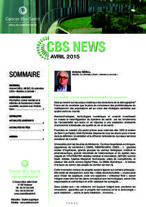 CBS NEWS AVRIL 2015 SOMMAIRE EDITORIAL Antonio GÜELL, MEDES, Co-animateur