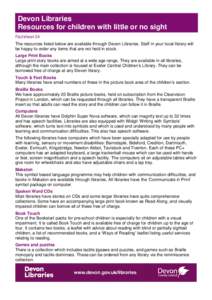 Devon Libraries Resources for children with little or no sight Factsheet 24