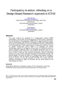 Participatory re-action: reflecting on a Design-Based Research approach in ICT4D Izak Van Zyl   Cape Peninsula University of Technology, Cape Town