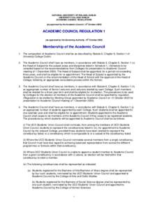 NATIONAL UNIVERSITY OF IRELAND, DUBLIN UNIVERSITY COLLEGE DUBLIN ACADEMIC COUNCIL REGULATIONS (as approved by the Academic Council, 13th OctoberACADEMIC COUNCIL REGULATION 1