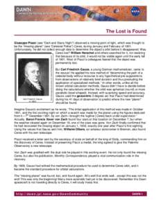 The Lost is Found  Carl Friedrich Gauss in[removed]http://www-gap.dcs.st-and.ac.uk/~history/PictDisplay/Gauss.html