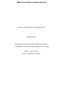MIMS Technical Report No)  Evolution of learning abilities: A theoretical model Wataru Nakahashi