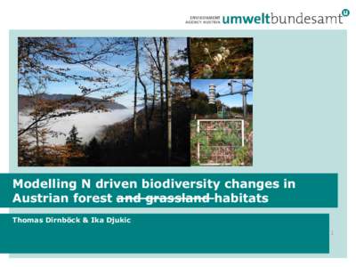 Modelling N driven biodiversity changes in Austrian forest and grassland habitats Thomas Dirnböck & Ika Djukic 1  Exceedance of Eutrophication Critical Loads