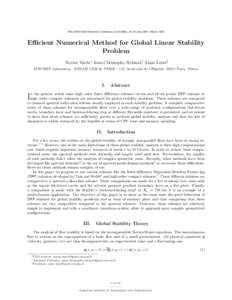 37th AIAA Fluid Dynamics Conference and Exhibit, 25-28 June 2007, Miami, USA  Efficient Numerical Method for Global Linear Stability Problem Xavier Merle∗, Jean-Christophe Robinet†, Alain Lerat‡ SINUMEF Laboratory 