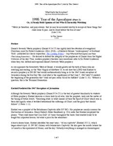 1998: Year of the Apocalypse (Part 2) text by Tom Stewart  What Saith the Scripture? http://www.WhatSaithTheScripture.com[removed]: Year of the Apocalypse (Part 2)